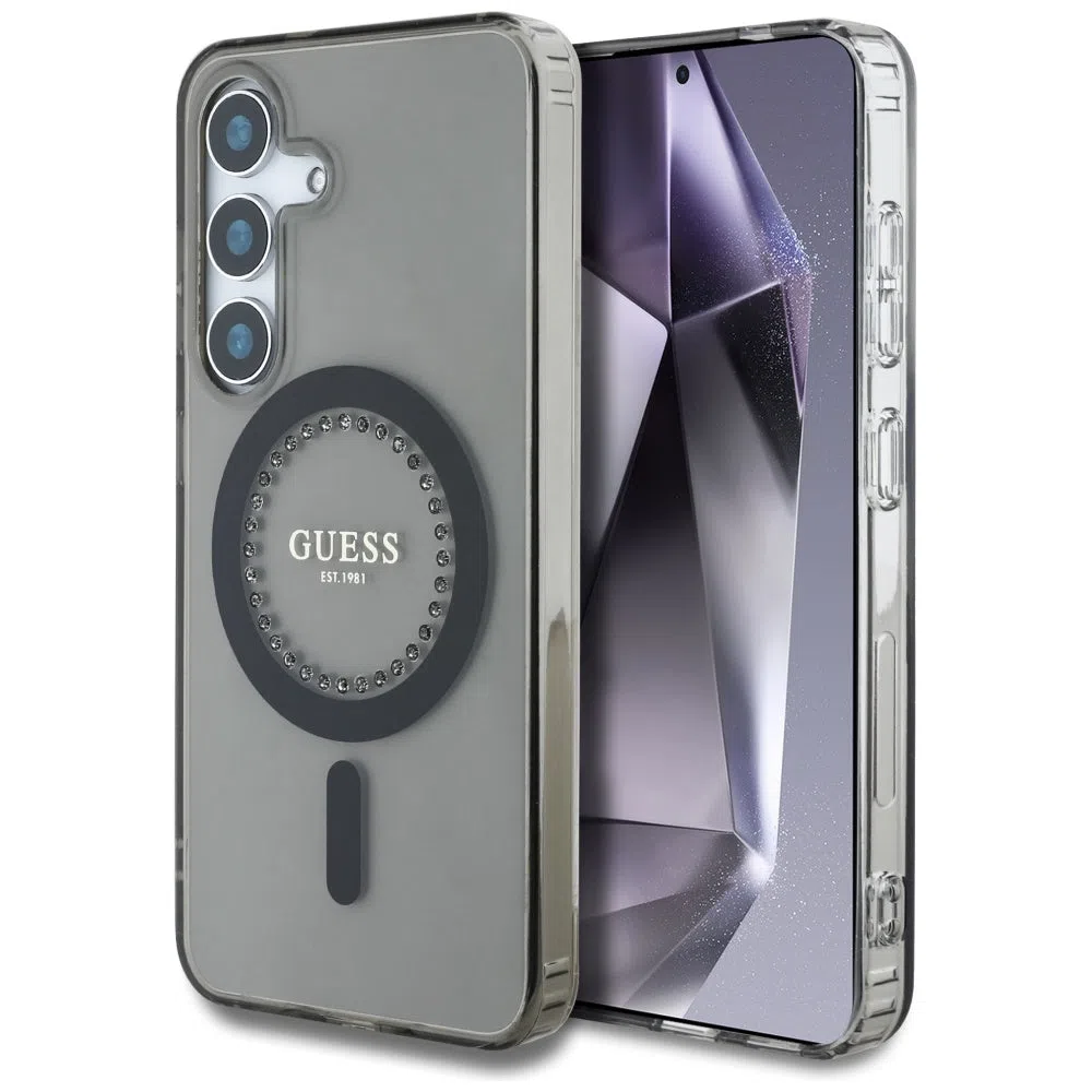Custodia MagSafe per Samsung Galaxy S25 S931, Guess, IML Rhinestone, Nera — 2