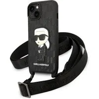 Custodia per Apple iPhone 14, Karl Lagerfeld, Monogram Ikonik Karl, Nera — 3