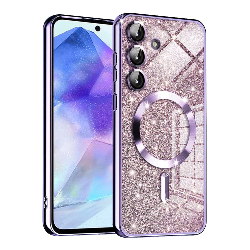 Custodia MagSafe per Samsung Galaxy A55 5G A556, Techsuit, Luxury Glitter, Viola Chiaro — 2