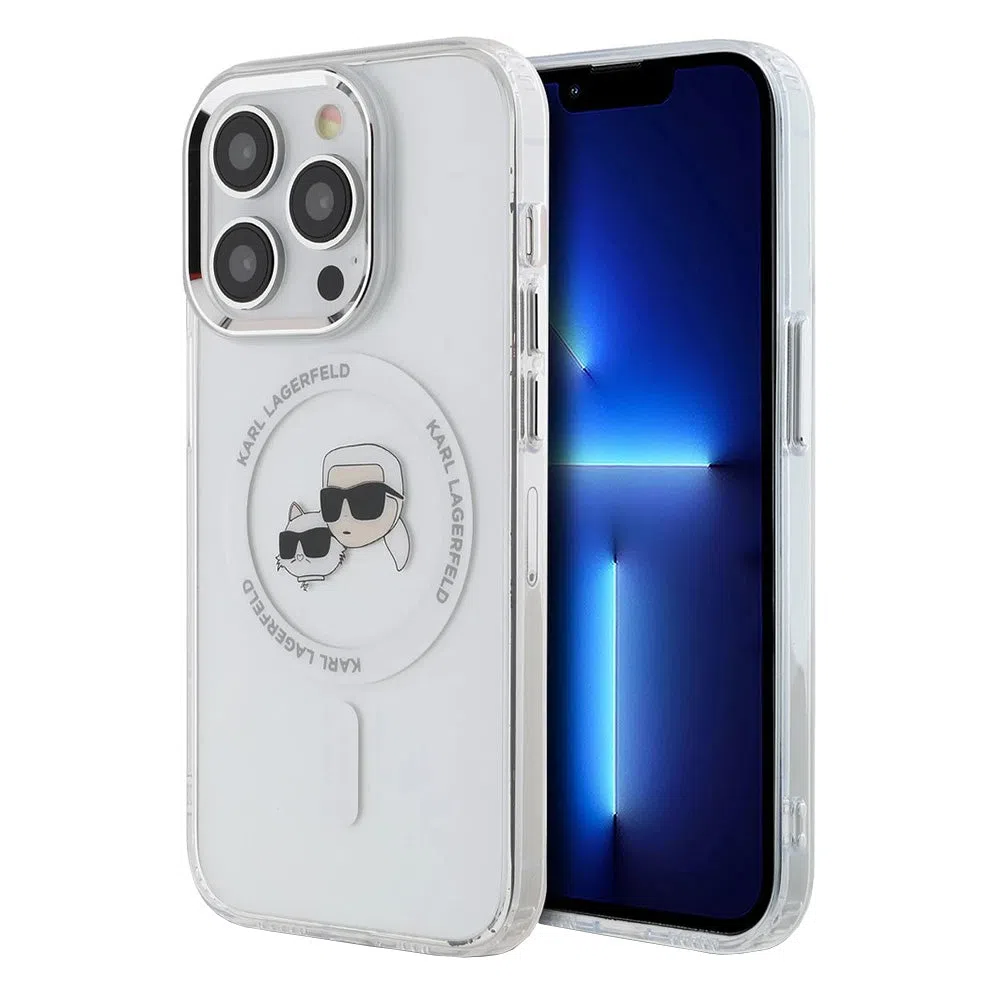 Custodia MagSafe per Apple iPhone 14 Pro Max, Karl Lagerfeld, IML Metal Karl & Choupette's Heads, Bianca — 2