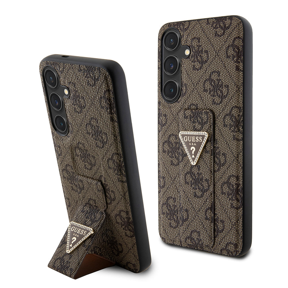 Guess Custodia per Samsung Galaxy S24+ S926, Guess, Grip Stand 4G Triangle Strass, Marrone