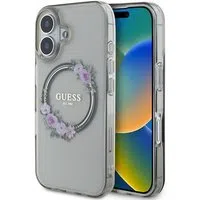 Custodia MagSafe per Apple iPhone 16, Guess, IML Flowers Wreath, Nera — 3