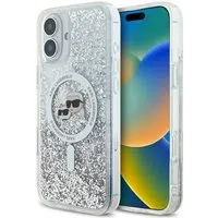Custodia MagSafe per Apple iPhone 16, Karl Lagerfeld, Glitter Liquid Karl & Choupette's Heads, Trasparente — 3