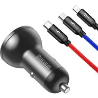 Caricabatterie Auto Con Cavo Lightning - microUSB - USB-C Baseus Display Digitale, 24W, 2.4A, 2 x USB-A, Grigio TZCCBX-0G — 3