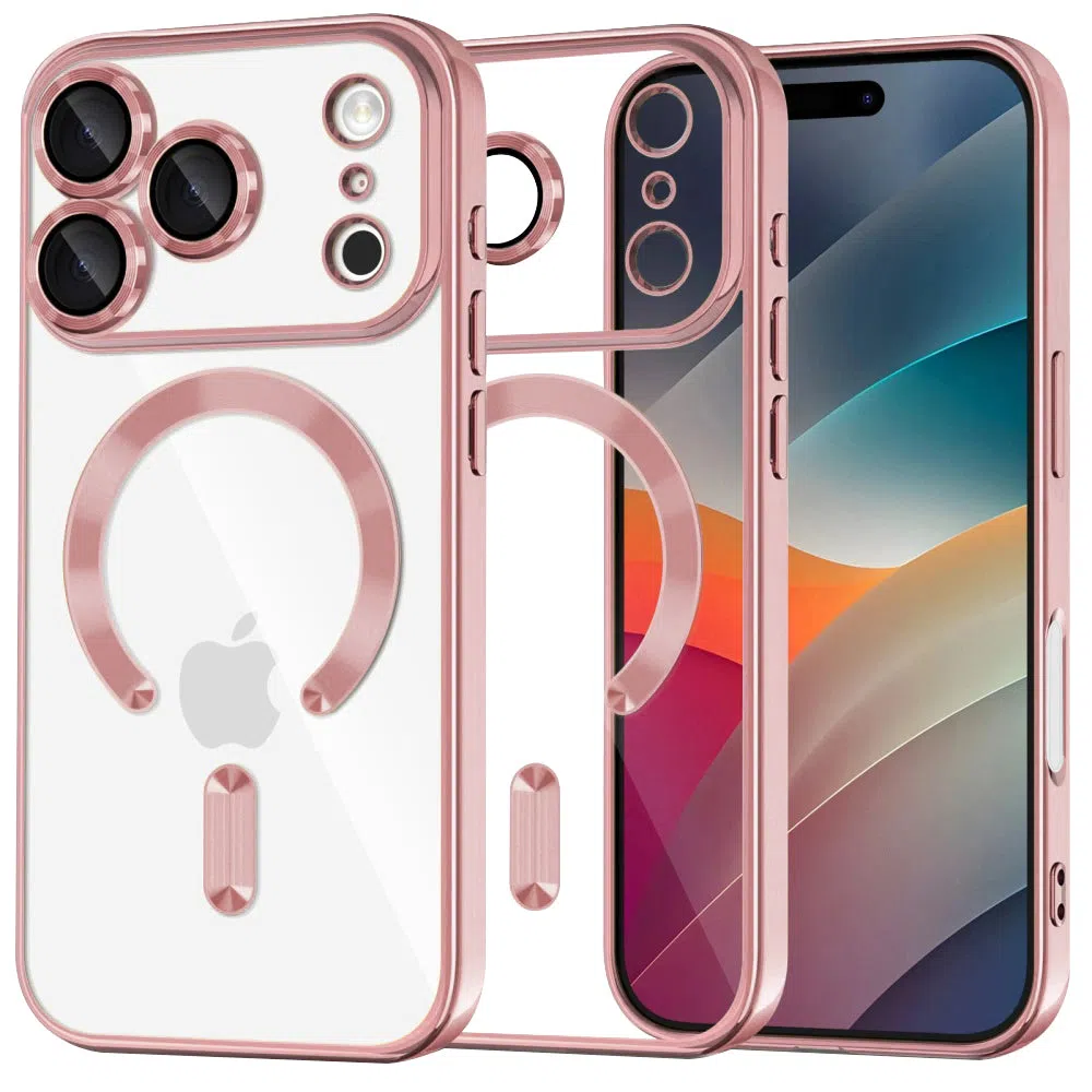 Custodia MagSafe per Apple iPhone 17 Pro, Techsuit, Luxury Crystal, Rosa — 2