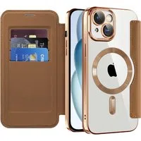 Custodia MagSafe per Apple iPhone 15 Plus, Techsuit, SmartMag Book, Marrone — 3