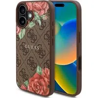 Custodia MagSafe per Apple iPhone 16, Guess, 4G Flowers Print, Marrone — 3