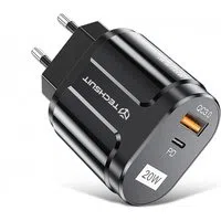 Caricabatterie Rete Techsuit Premium, 20W, 3A, 1 x USB-A - 1 x USB-C, Nero CHPD038 — 3