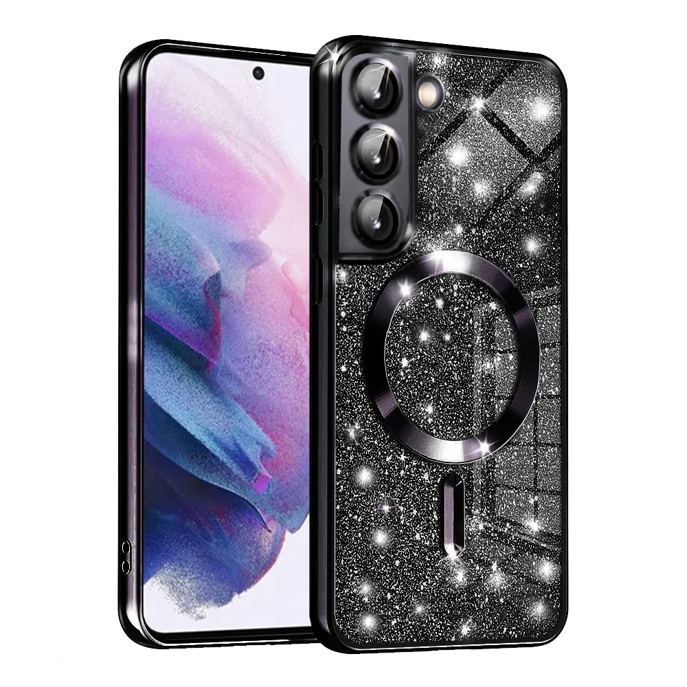 Custodia MagSafe per Samsung Galaxy S22 5G S901, Techsuit, Luxury Glitter, Nera — 2