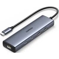 Hub USB-C UGREEN CM512, 1 x USB-A 3.2 - 1 x USB-A - 3 x USB-C - 1 x RJ45, Grigio — 3
