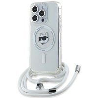 Custodia MagSafe per Apple iPhone 14 Pro Max, Karl Lagerfeld, IML Crossbody Choupette's Head con Tracolla, Trasparente