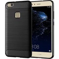 Custodia per Huawei P10 Lite, Techsuit, Carbonio, Nera — 3