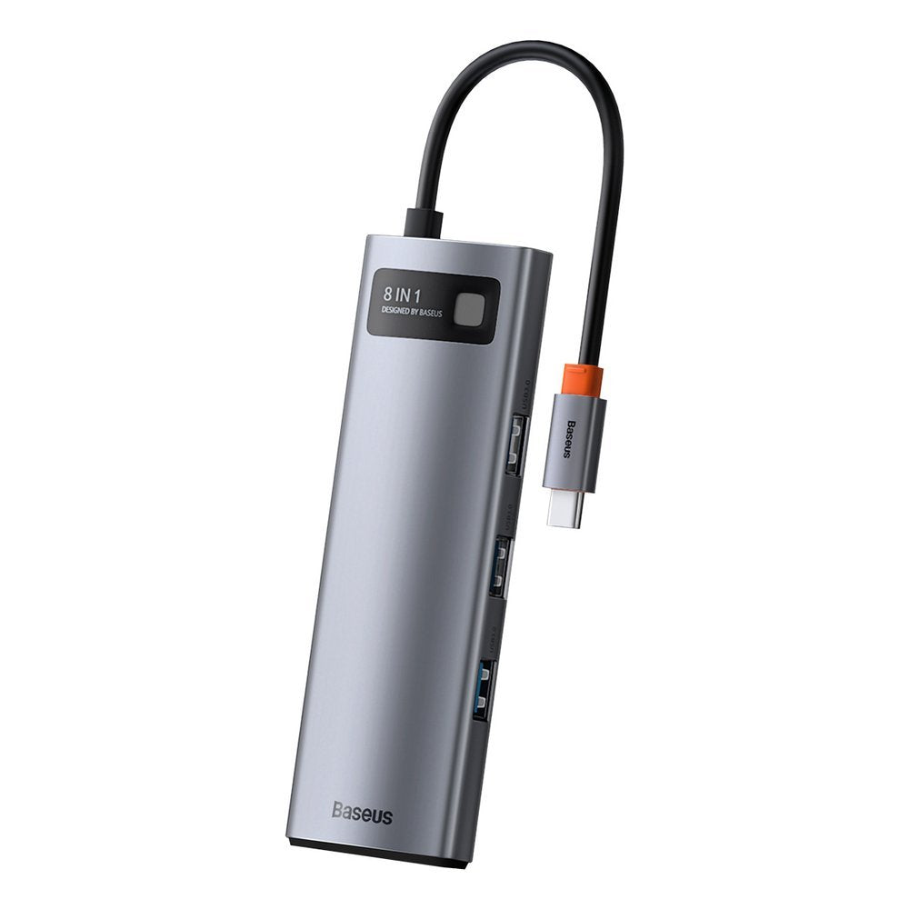 Hub USB-C Baseus, 3 x USB-A 3.0 - 1 x USB-C - 1 x HDMI - 1 x RJ45 - 1 x SD - 1 x microSD, Grigio CAHUB-CV0G