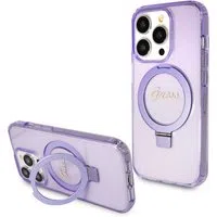 Custodia MagSafe per Apple iPhone 15 Pro, Guess, IML Ring Stand Glitter, Viola — 3