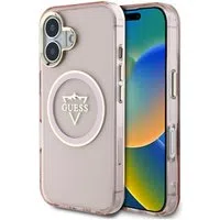 Custodia MagSafe per Apple iPhone 16, Guess, IML Metal Mountain Logo, Rosa — 3