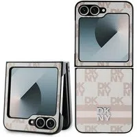 Custodia per Samsung Galaxy Z Flip7 FE F761 / Z Flip6 F741, DKNY, Motivo a Strisce Stampate a Scacchi, Rosa — 3