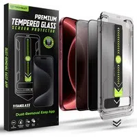 Pellicola protettiva per schermo Privacy Techsuit TitanGlass per Apple iPhone 18 Pro Max, Vetro temperato, Full Glue, Set da 2 pezzi
