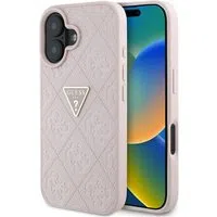 Custodia per Apple iPhone 16, Guess, Hot Stamp 4G Pattern Triangle Logo, Rosa — 3