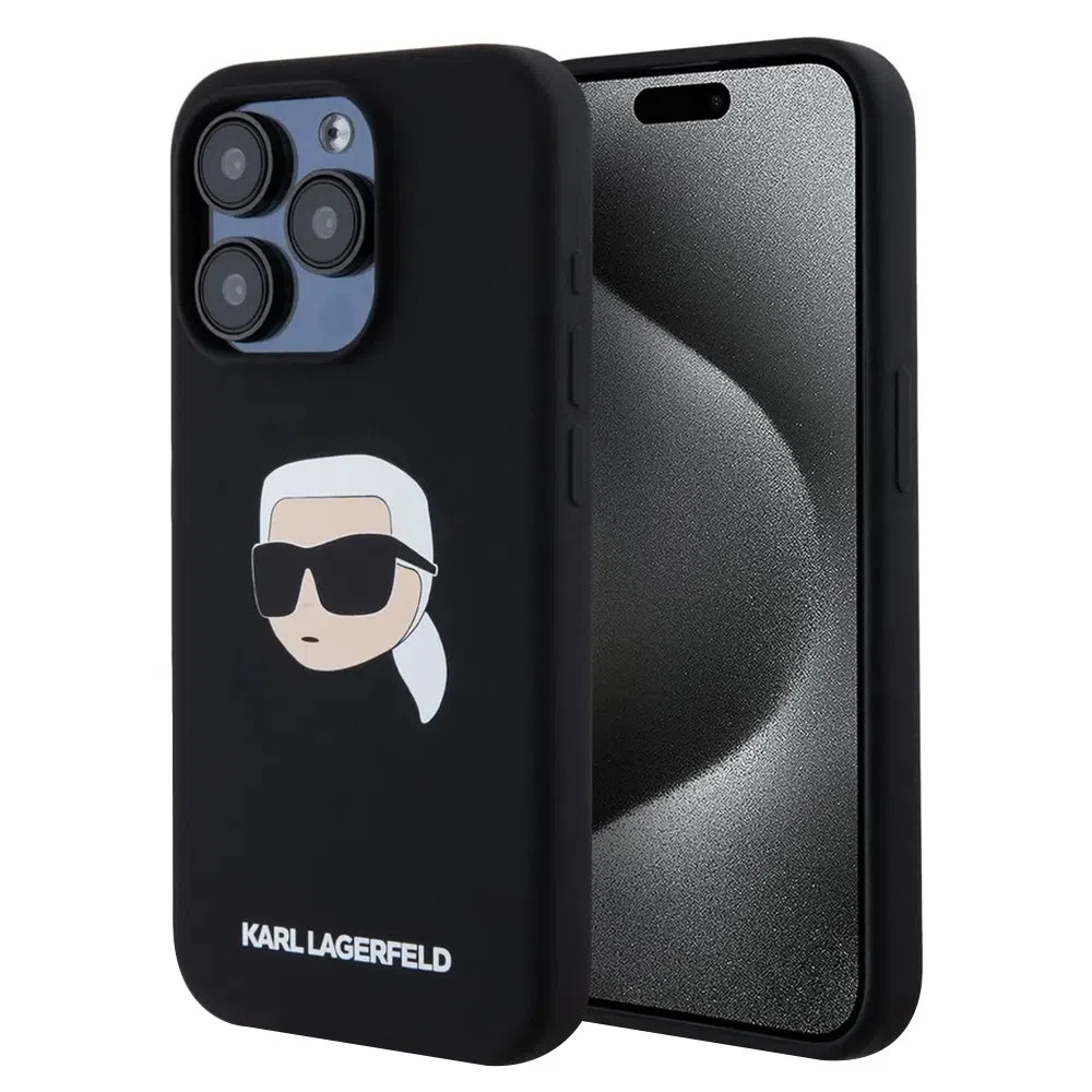 Custodia MagSafe per Apple iPhone 15 Pro Max, Karl Lagerfeld, Silicone Karl's Head, Nera — 2