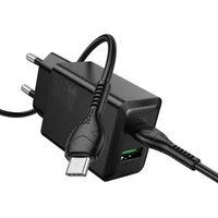 Caricabatterie da Rete con Cavo USB-C HOCO N71, 30W, 3A, 1 x USB-A - 1 x USB-C, Nero — 3