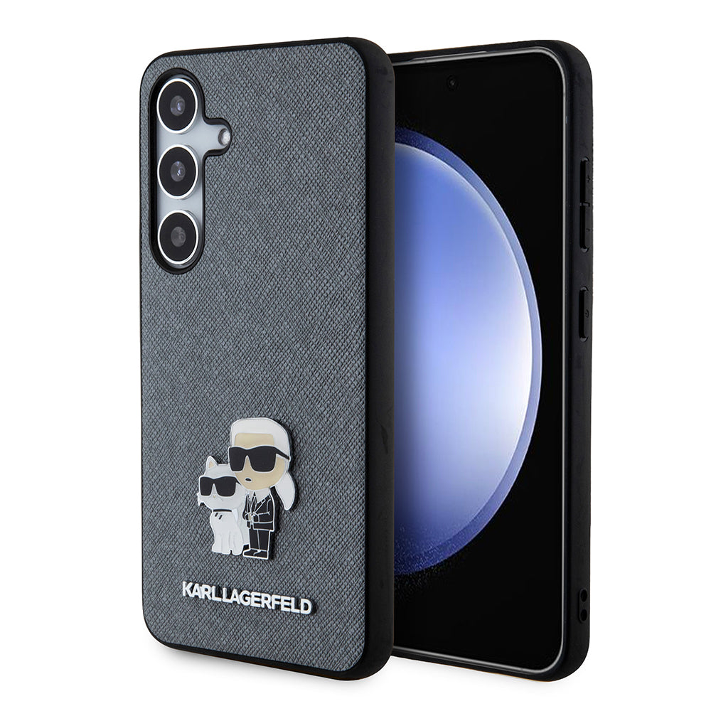 Karl Lagerfeld Custodia per Samsung Galaxy S24 S921, Karl Lagerfeld, Saffiano Karl & Choupette Metal, Grigio