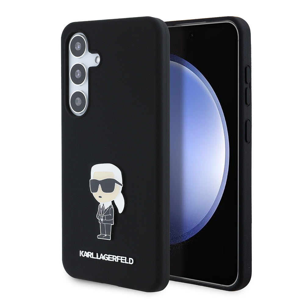 Karl Lagerfeld Custodia per Samsung Galaxy S24 S921, Karl Lagerfeld, Silicone Ikonik Karl Metal, Nera