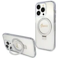 Custodia MagSafe per Apple iPhone 15 Pro, Guess, IML Ring Stand Glitter, Trasparente — 3