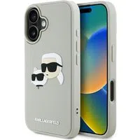 Custodia per Apple iPhone 16, Karl Lagerfeld, 3D Rubber Karl & Choupette, Beige — 3