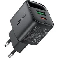 Caricabatterie Rete Acefast A114 Display, 25W, 3A, 1 x USB-A - 1 x USB-C, Nero — 3