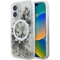 Custodia MagSafe per Apple iPhone 16, Guess, Liquid Glitter Flower, Beige — 3