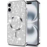 Custodia MagSafe per Apple iPhone 16 Plus, Techsuit, Luxury Glitter, Argento — 3