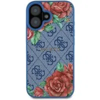 Custodia MagSafe per Apple iPhone 16, Guess, 4G Flowers Print, Blu — 3