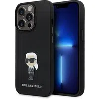 Custodia per Apple iPhone 14 Pro, Karl Lagerfeld, Silicone Ikonik Karl Metal, Nera — 3