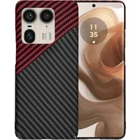 Custodia per Motorola Edge 50 Ultra, Techsuit, Carbonite FiberShell, Nero Rosso — 3