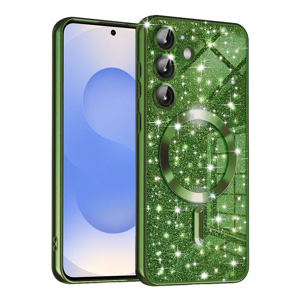 Custodia MagSafe per Samsung Galaxy S25 S931, Techsuit, Luxury Glitter, Verde Scuro — 2