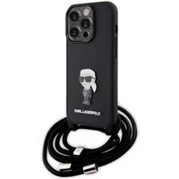 Custodia per Apple iPhone 15 Pro, Karl Lagerfeld, Saffiano Crossbody Monogram Metal Pin Karl, Nera — 3