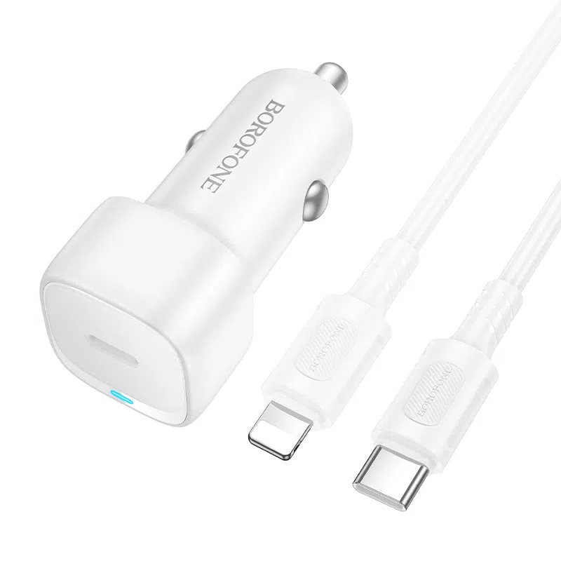 Caricabatterie Auto con Cavo Lightning Borofone BZ34B Cloud, 20W, 3A, 1 x USB-A - 1 x USB-C, Bianco — 2