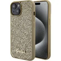 Custodia per Apple iPhone 15, Guess, Disco Metal Script, Dorata — 3