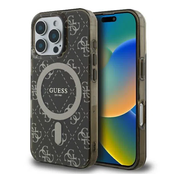 Custodia MagSafe per Apple iPhone 16 Pro Max, Guess, IML 4G Background, Marrone — 2
