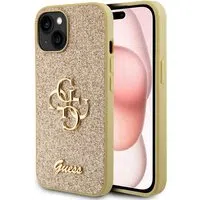 Custodia per Apple iPhone 15, Guess, Glitter Big 4G Script, Dorata — 3