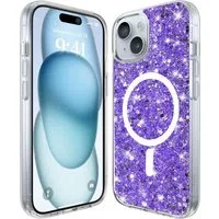 Custodia MagSafe per Apple iPhone 15 Plus, Techsuit, Sparkly Glitter, Viola — 3