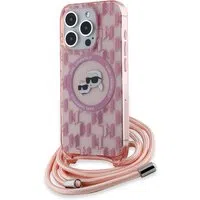 Custodia MagSafe per Apple iPhone 15 Pro Max, Karl Lagerfeld, IML Crossbody Monogramma Karl & Choupette's Heads, Rosa — 3