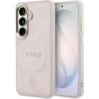 Custodia MagSafe per Samsung Galaxy S26 S942, Guess, Saffiano Peony Embossed Ring, Rosa — 3