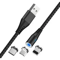 Cavo di Ricarica USB-A - Lightning / microUSB / USB-C MaXlife MXUC-02 Magnetico 3in1, 18W, 1m, Nero — 3