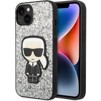 Custodia per Apple iPhone 14, Karl Lagerfeld, Glitter Flakes Ikonik Karl, Argento — 3