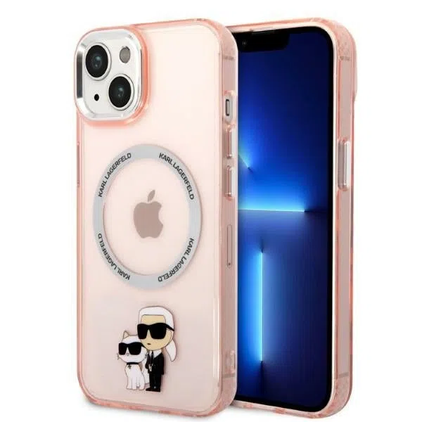 Custodia MagSafe per Apple iPhone 14, Karl Lagerfeld, Ikonik Karl & Choupette, Rosa — 2