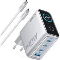 Caricabatterie Rete Con Cavo USB-C Anker Zolo, 140W, 5A, 1 x USB-A - 3 x USB-C, Argento B2697G41 — 3