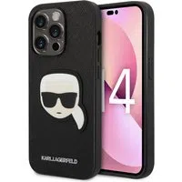 Custodia per Apple iPhone 14 Pro, Karl Lagerfeld, Saffiano Karl's Head, Nera — 3