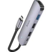 Hub USB-C HOCO HB27, USB-A 3.0 - 2 x USB-A - USB-C - HDMI, Grigio — 3