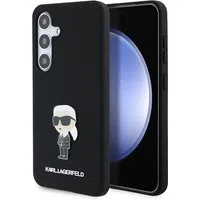 Custodia per Samsung Galaxy S24 S921, Karl Lagerfeld, Silicone Ikonik Karl Metal, Nera — 3